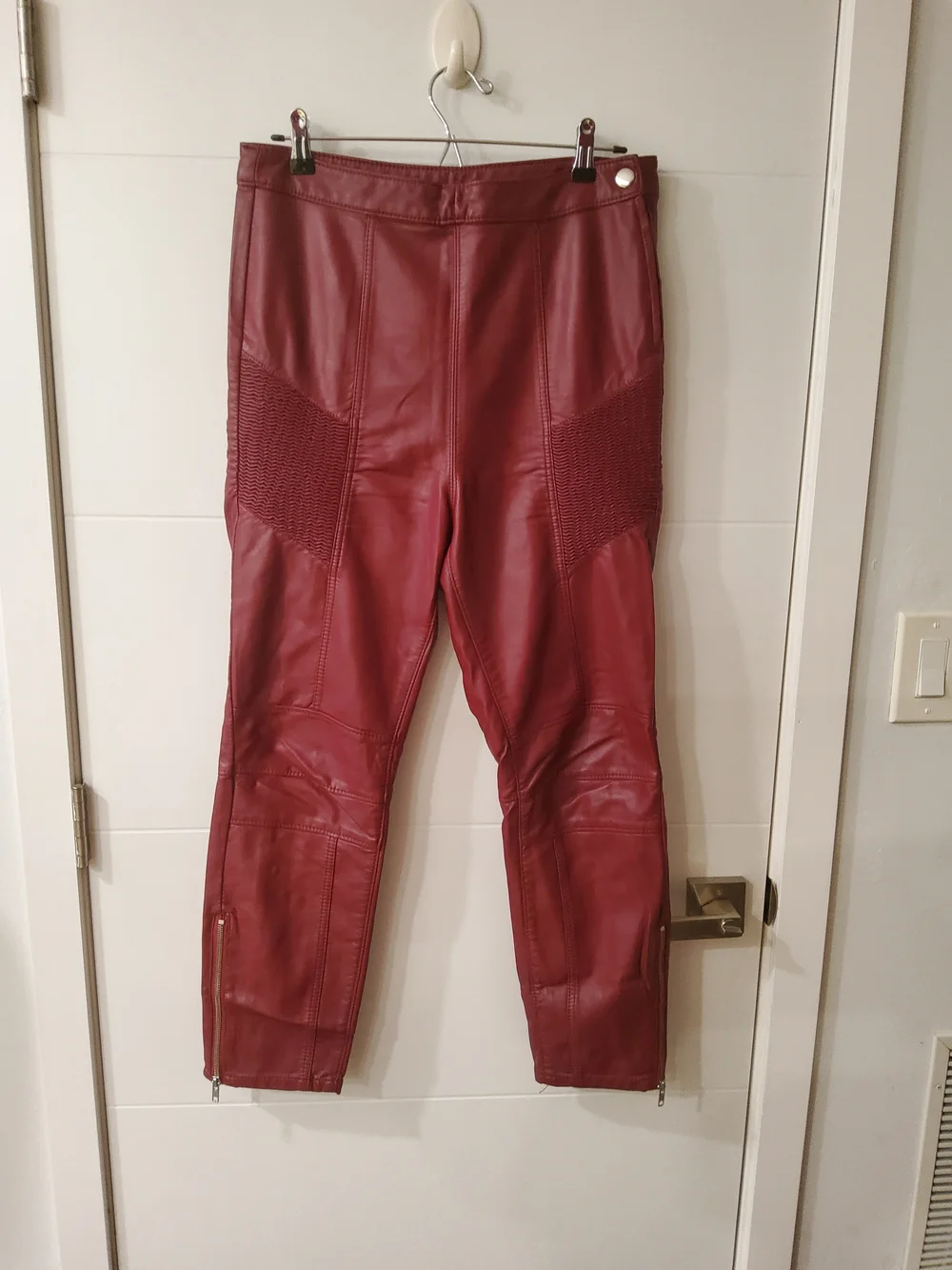 Free People Kaelin Burgundy Faux Leather Moto Cropped Pants
